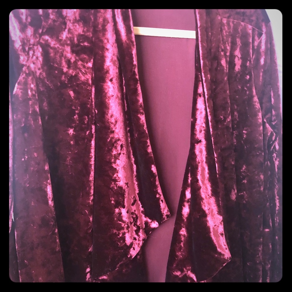 Crushed red velvet cascading cardigan